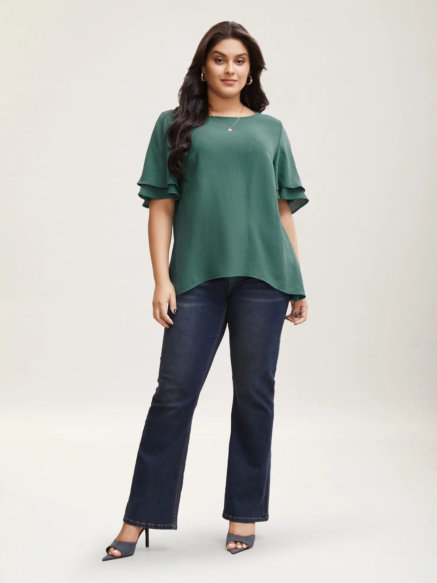 Solid Tiered Ruffles Split Hem Blouse - Image 6