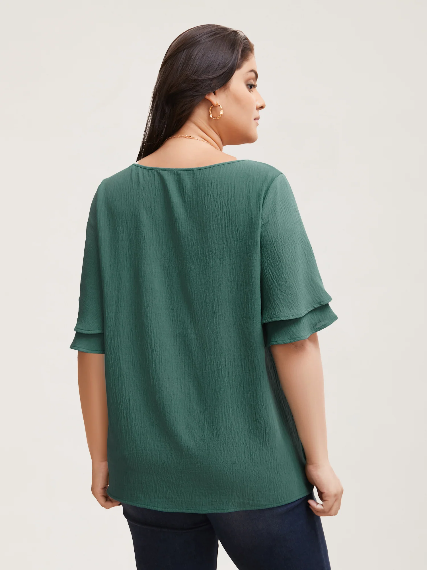 Solid Tiered Ruffles Split Hem Blouse - Image 8