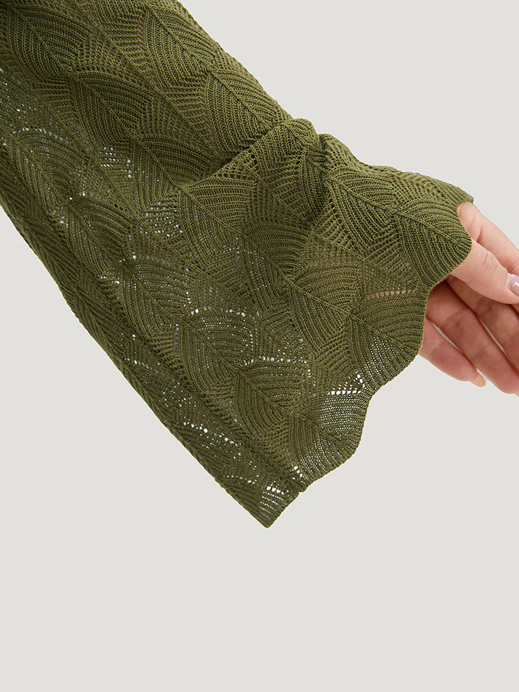 Solid Ties Bell Sleeve Scalloped Trim Breathable Pullover - Image 8
