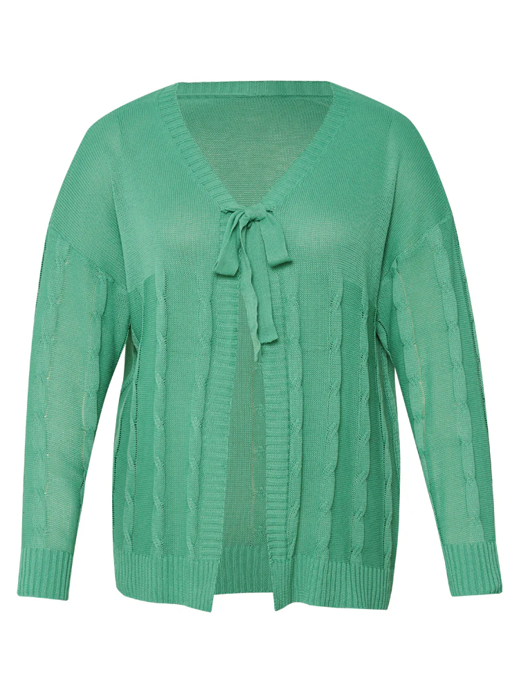 Solid Ties Front Cable Knit Cardigan - Image 11