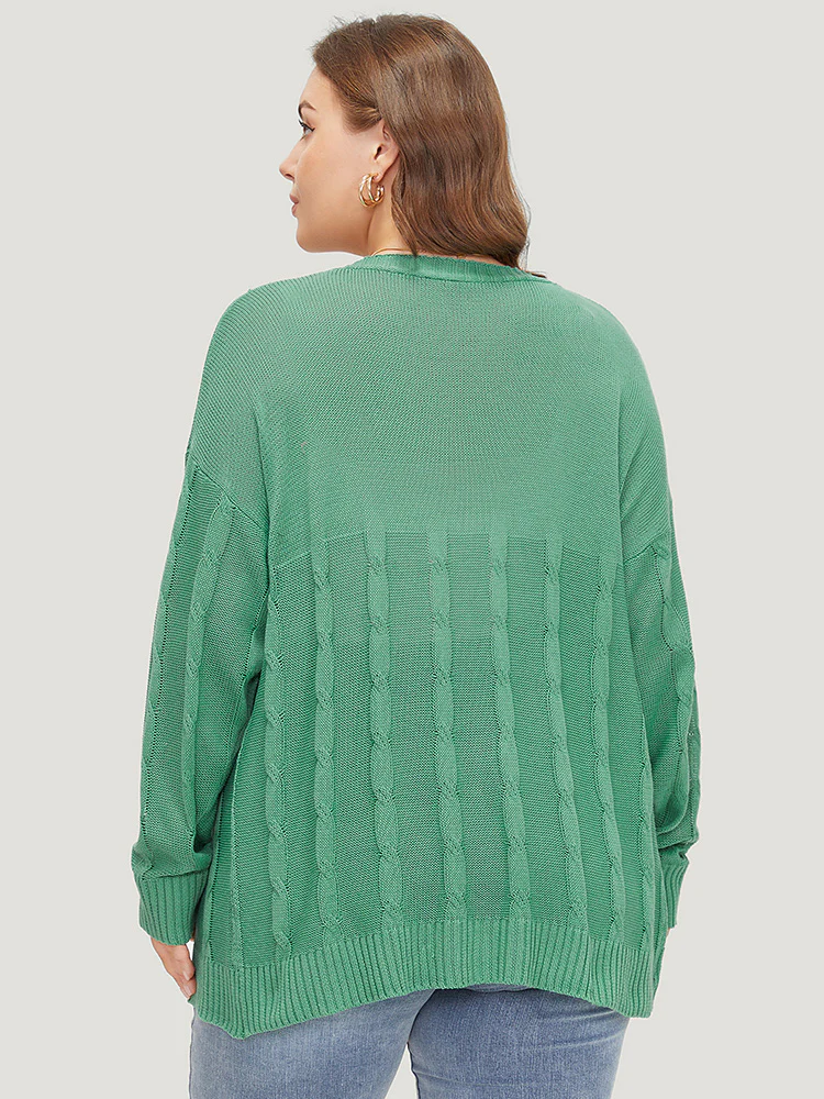 Solid Ties Front Cable Knit Cardigan - Image 2