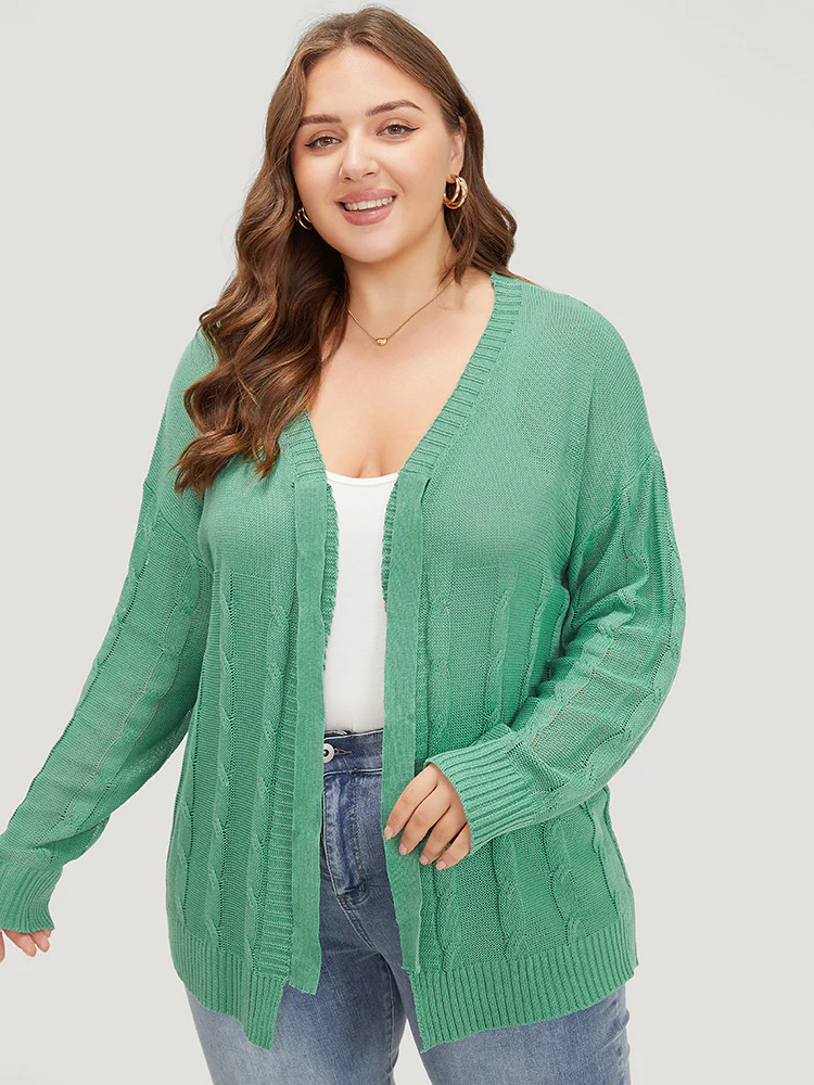 Solid Ties Front Cable Knit Cardigan - Image 3
