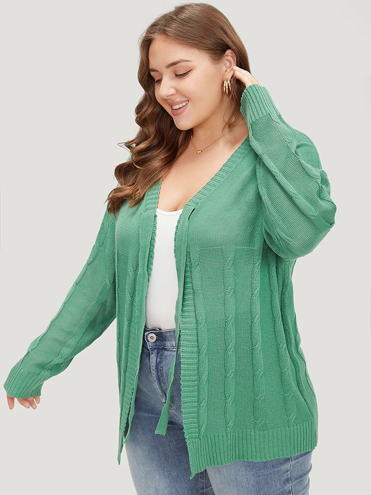 Solid Ties Front Cable Knit Cardigan - Image 4
