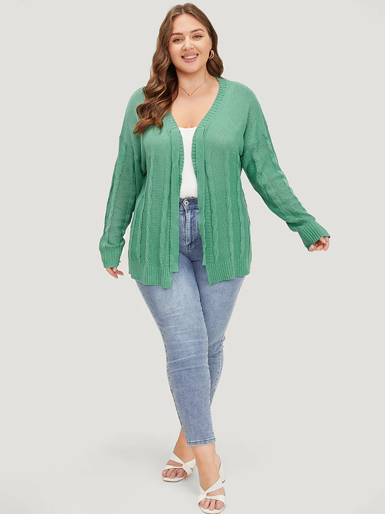 Solid Ties Front Cable Knit Cardigan - Image 7