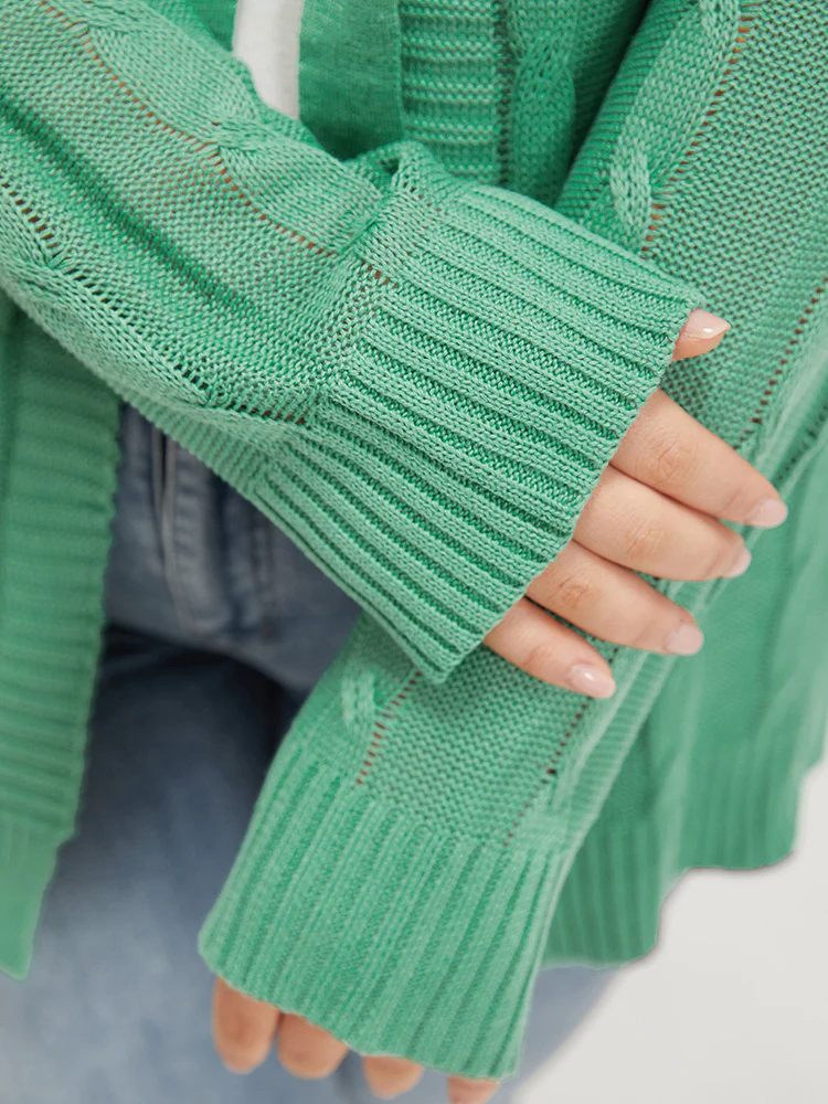 Solid Ties Front Cable Knit Cardigan - Image 9