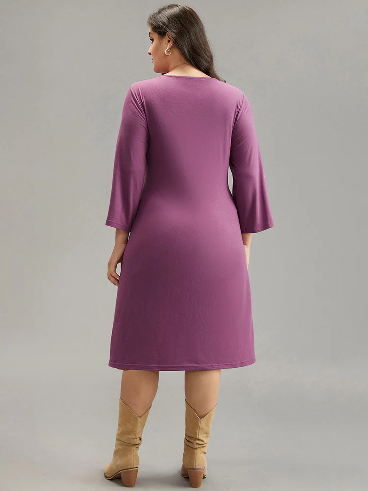 Solid Ties Knot Round Neck Dress - Image 4