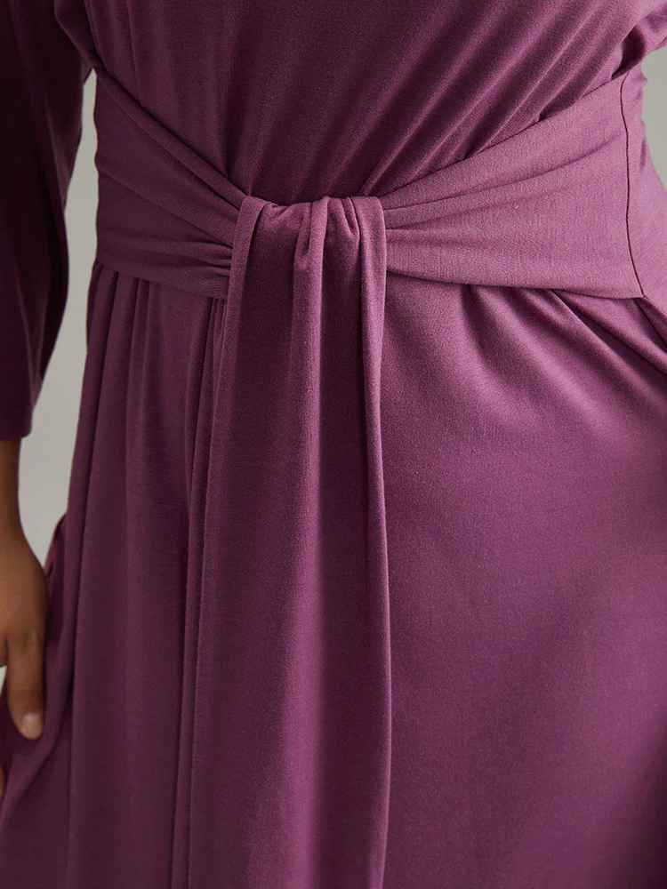 Solid Ties Knot Round Neck Dress - Image 6