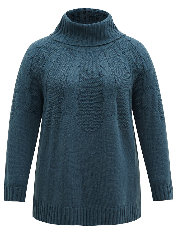 Solid Turtle Neck Cable Knit Pullover - Image 6