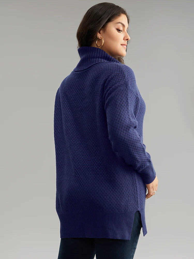Solid Turtle Neck Split Side Pullover - Image 2