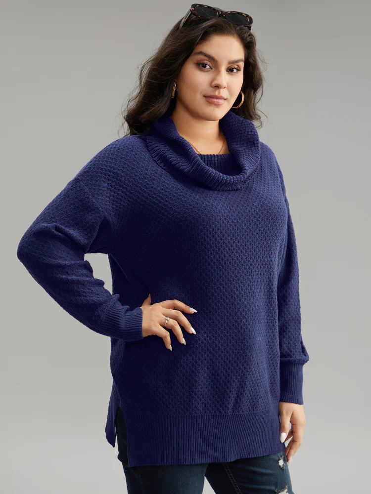 Solid Turtle Neck Split Side Pullover - Image 4