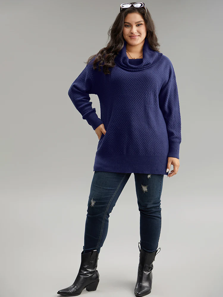 Solid Turtle Neck Split Side Pullover - Image 5