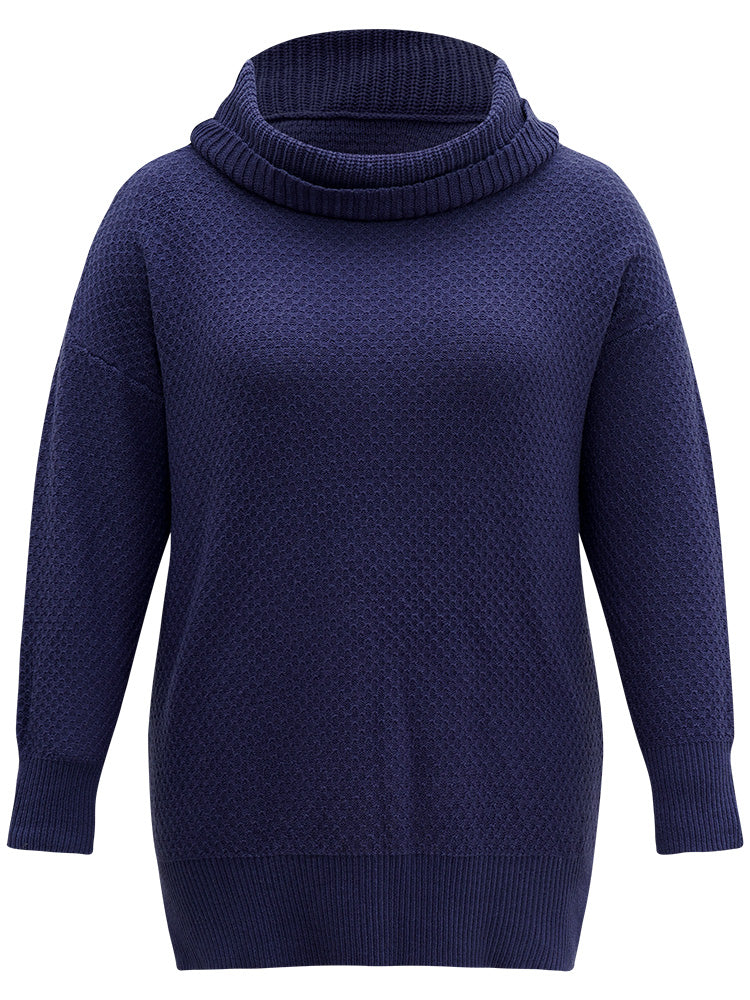 Solid Turtle Neck Split Side Pullover - Image 9