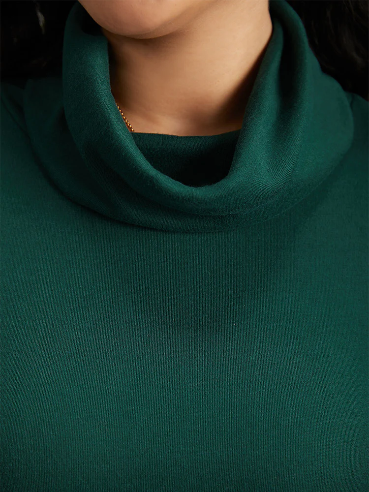 Solid Turtleneck Hanky Hem Pocket Dress - Image 5