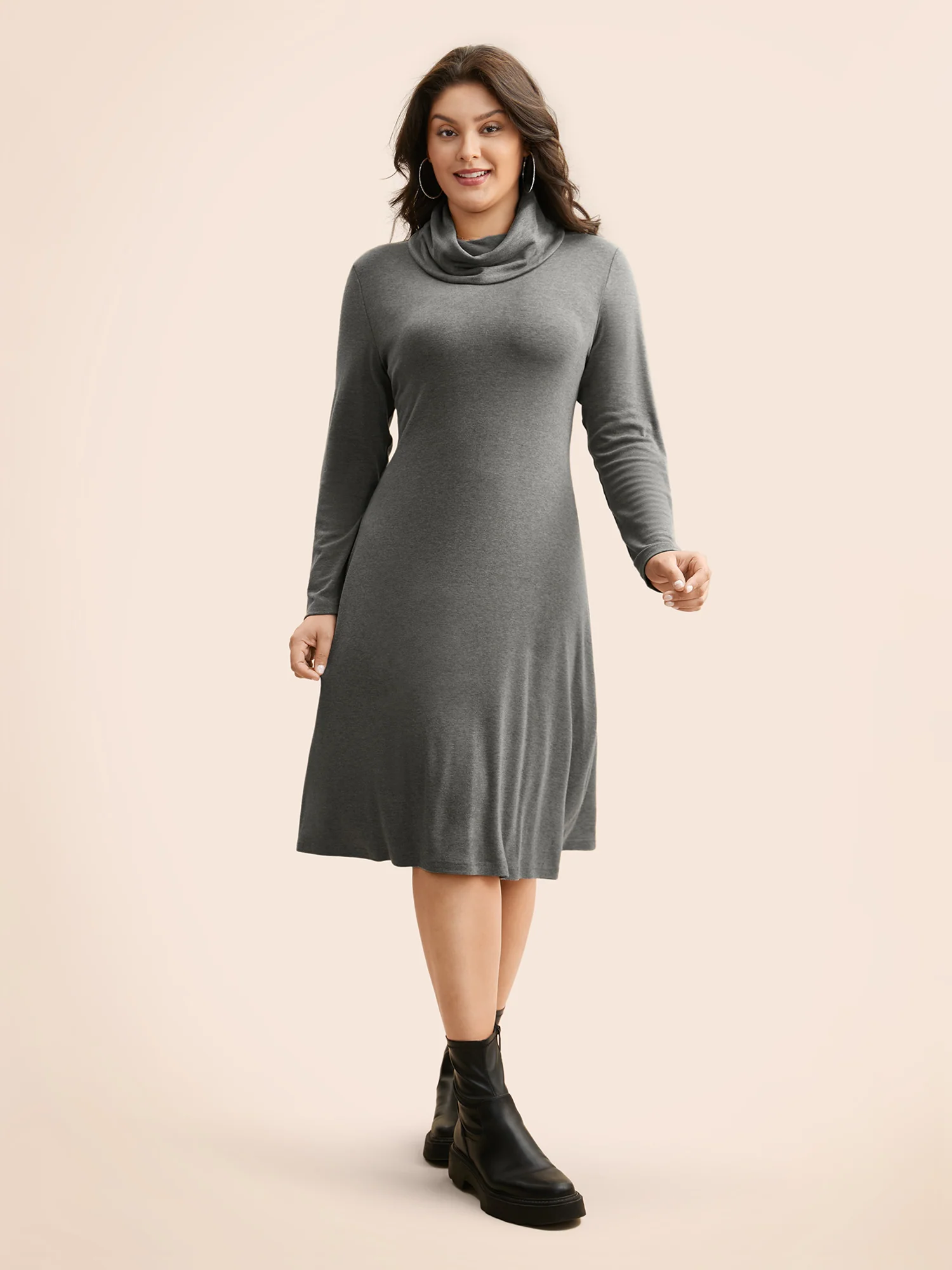 Solid Turtleneck High Stretch Dress - Image 2