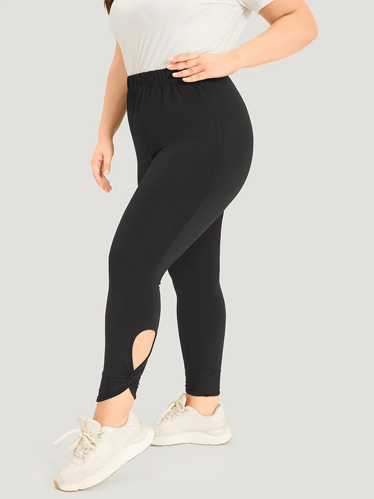Solid Twist Front Elastic Waist Leggings - Image 2