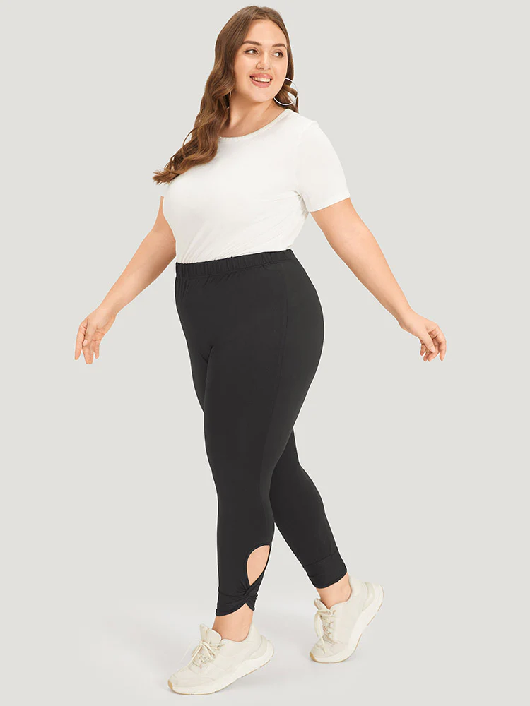 Solid Twist Front Elastic Waist Leggings - Image 3