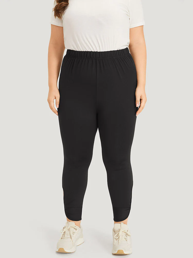Solid Twist Front Elastic Waist Leggings - Image 4