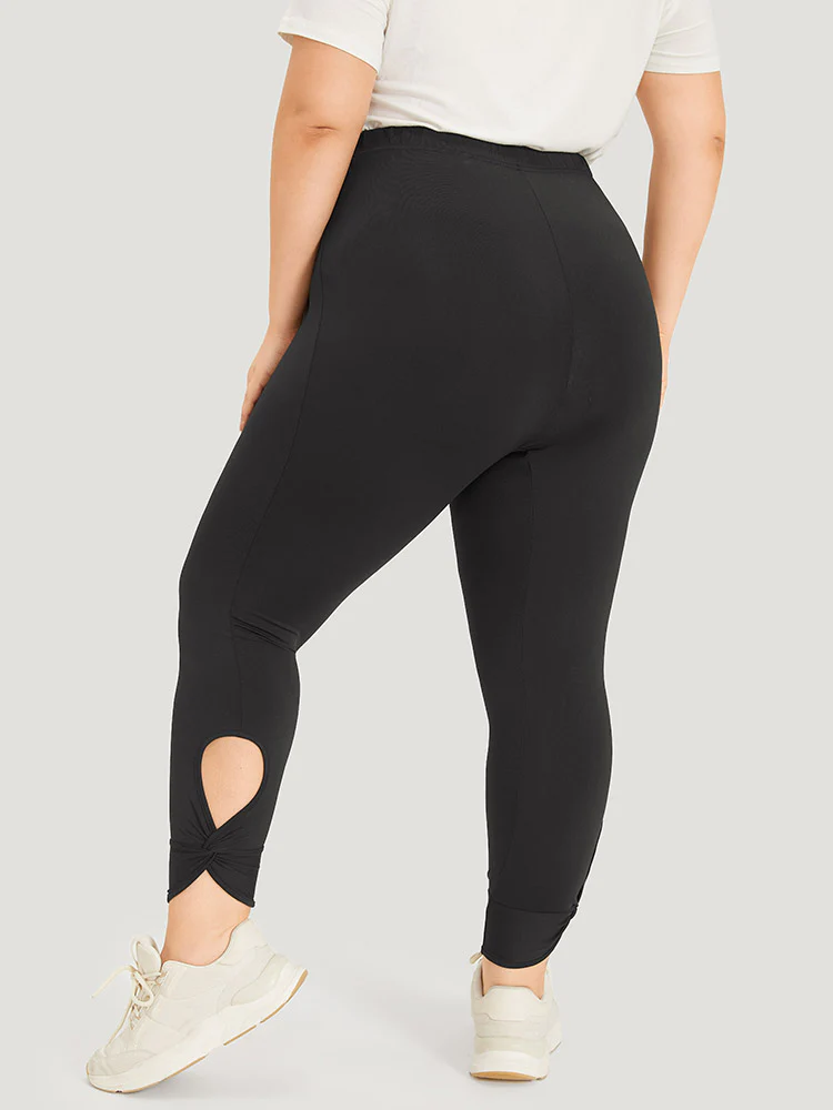 Solid Twist Front Elastic Waist Leggings - Image 5