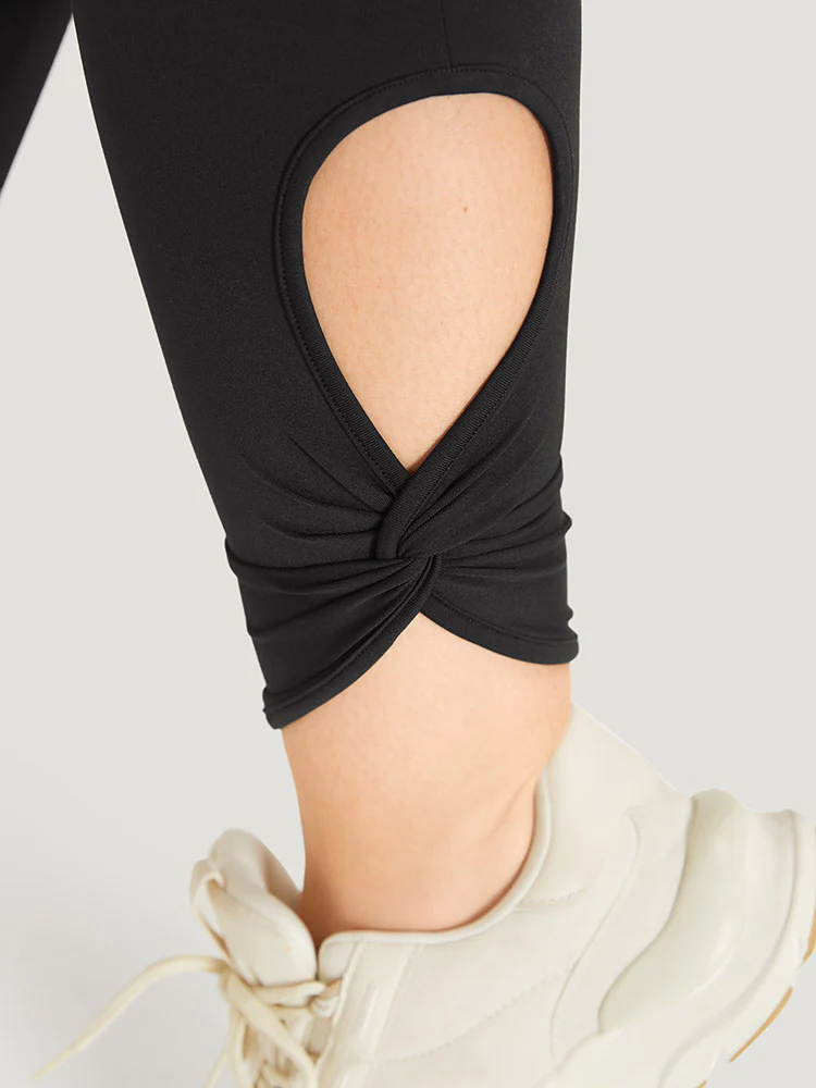 Solid Twist Front Elastic Waist Leggings - Image 7