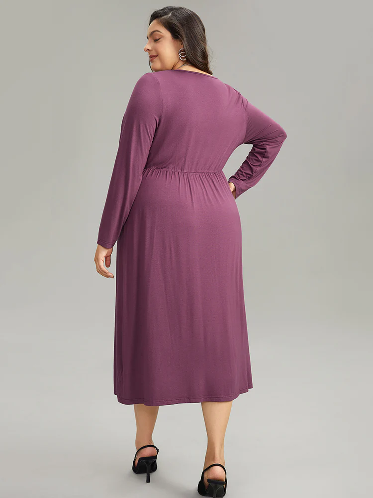 Solid Twist Front Gathered Split Hem Dress - Image 4