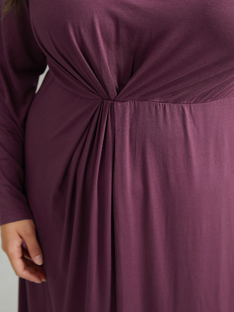 Solid Twist Front Gathered Split Hem Dress - Image 6