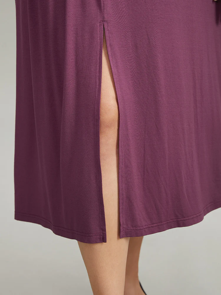 Solid Twist Front Gathered Split Hem Dress - Image 7
