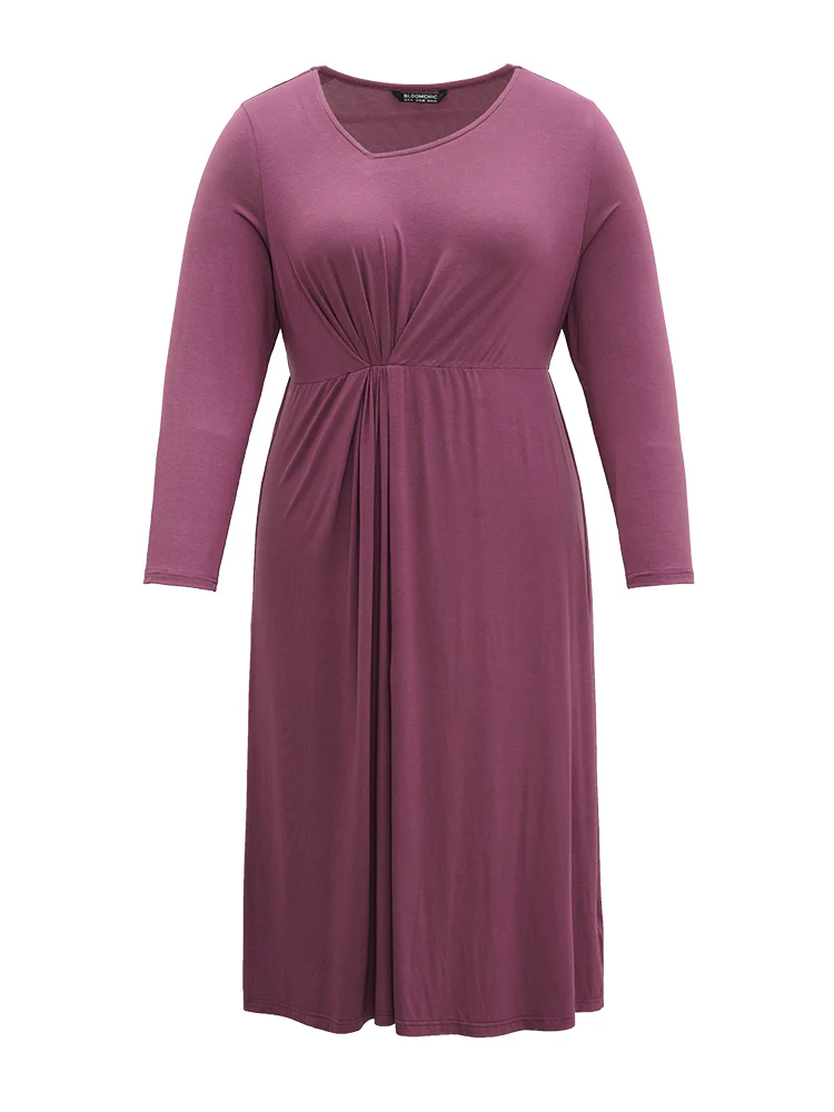 Solid Twist Front Gathered Split Hem Dress - Image 8