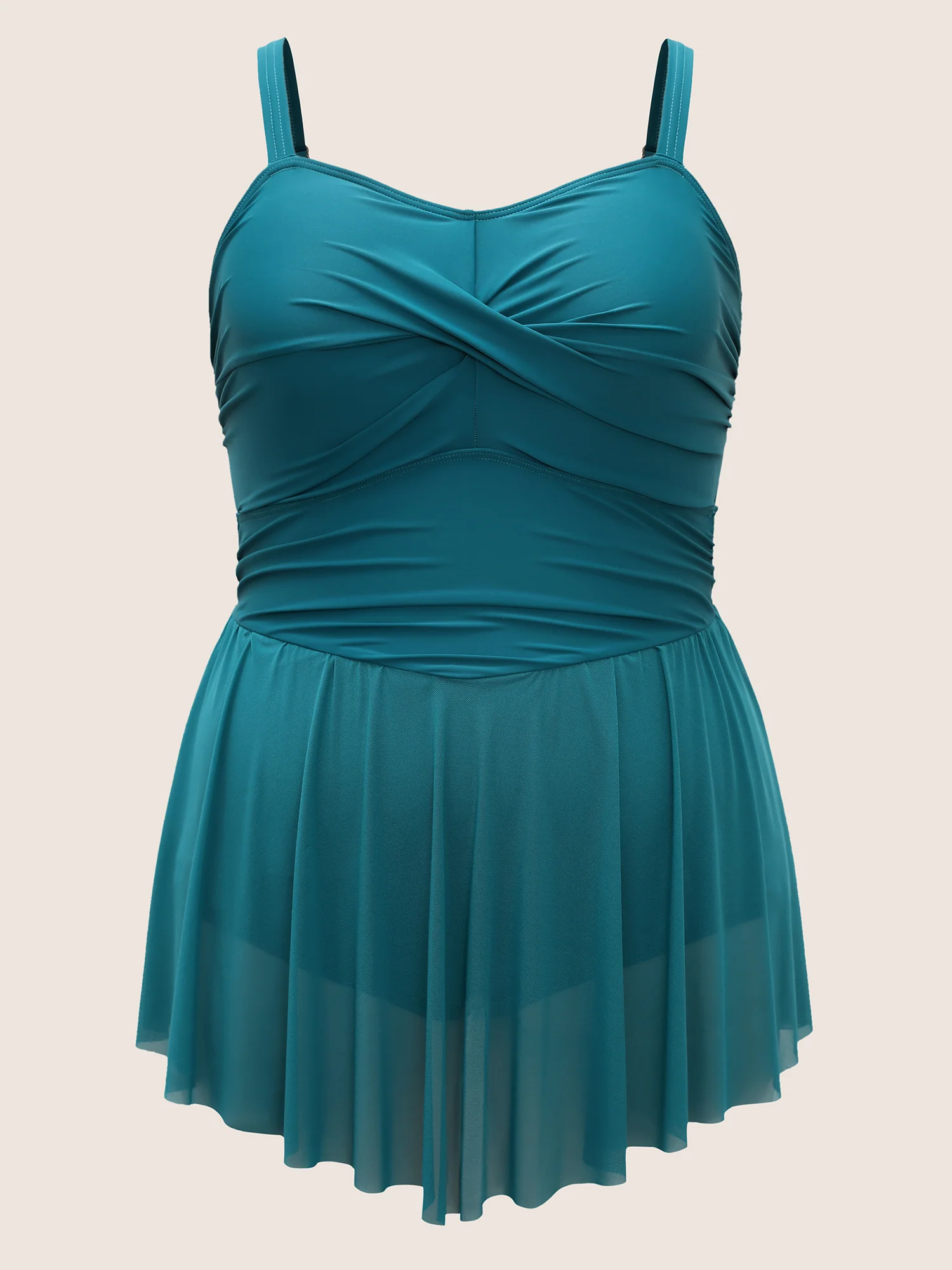 Solid Twist Front Heart Neckline Swim Dress - Image 7