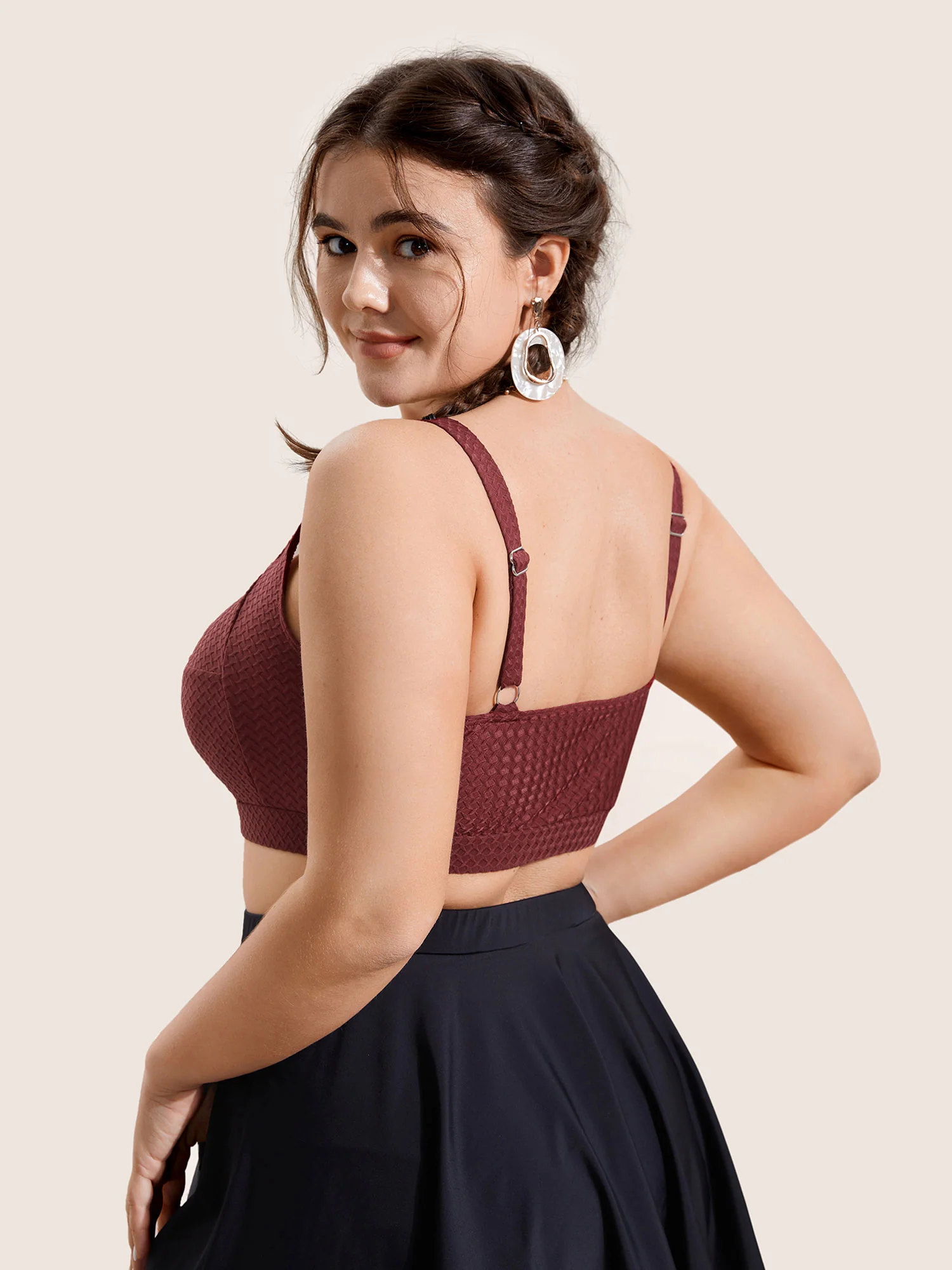 Solid Twist Texture Swim Top - Image 2