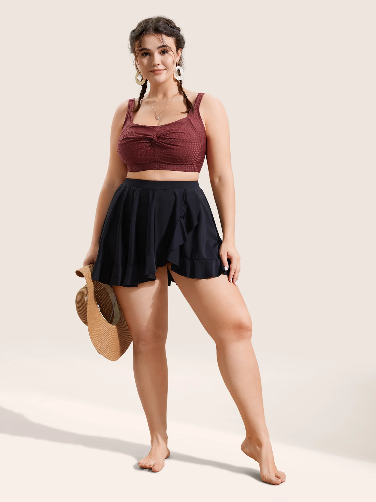 Solid Twist Texture Swim Top - Image 4