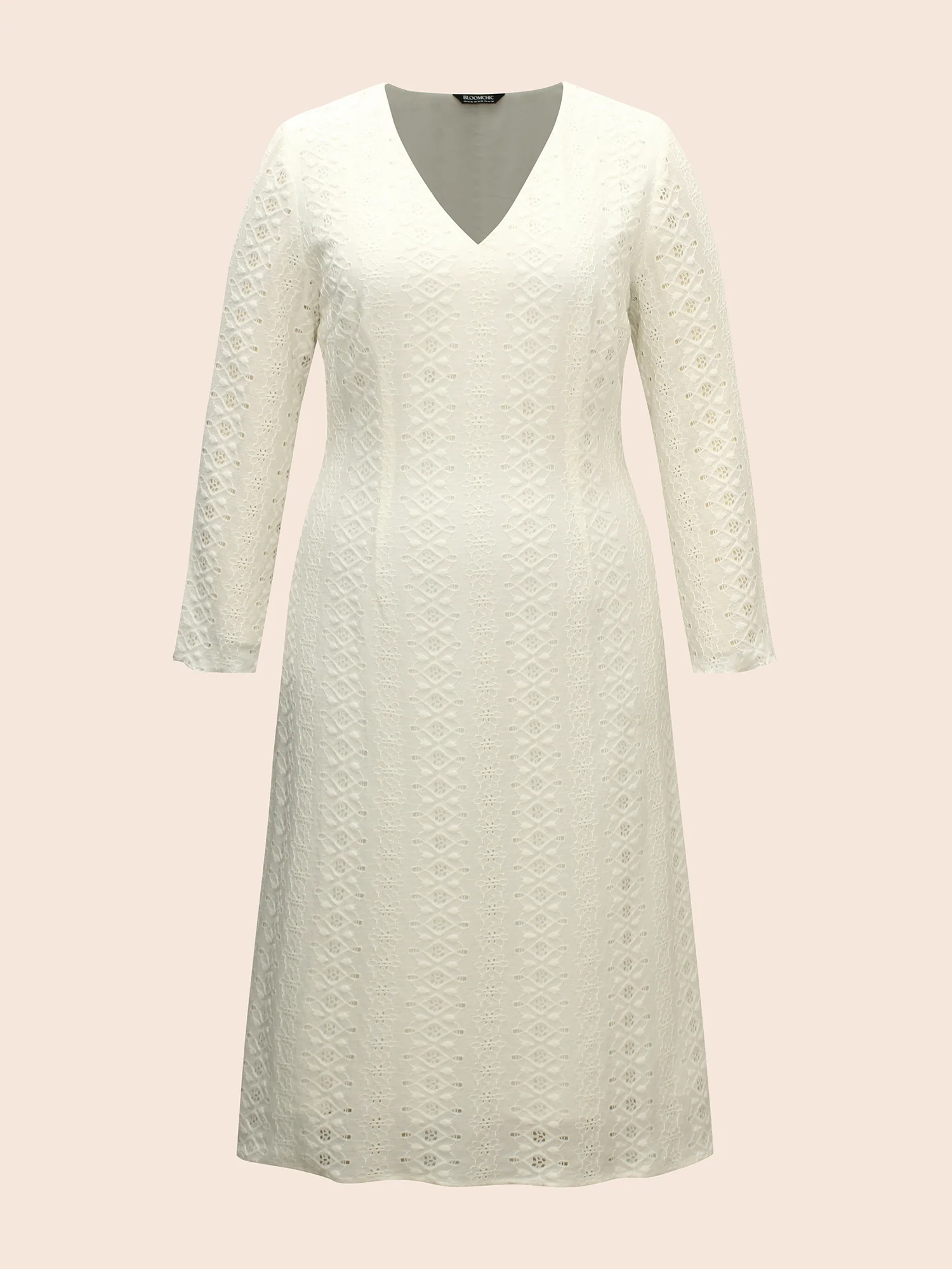 Solid V Neck Broderie Anglaise Dress - Image 7
