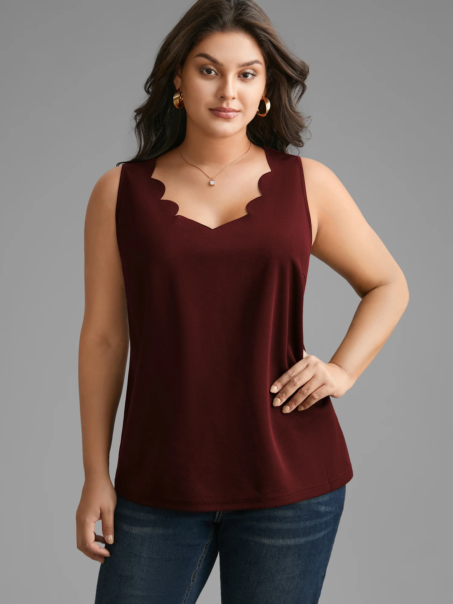 Solid V Neck Laser Cut Tank Top - Image 10