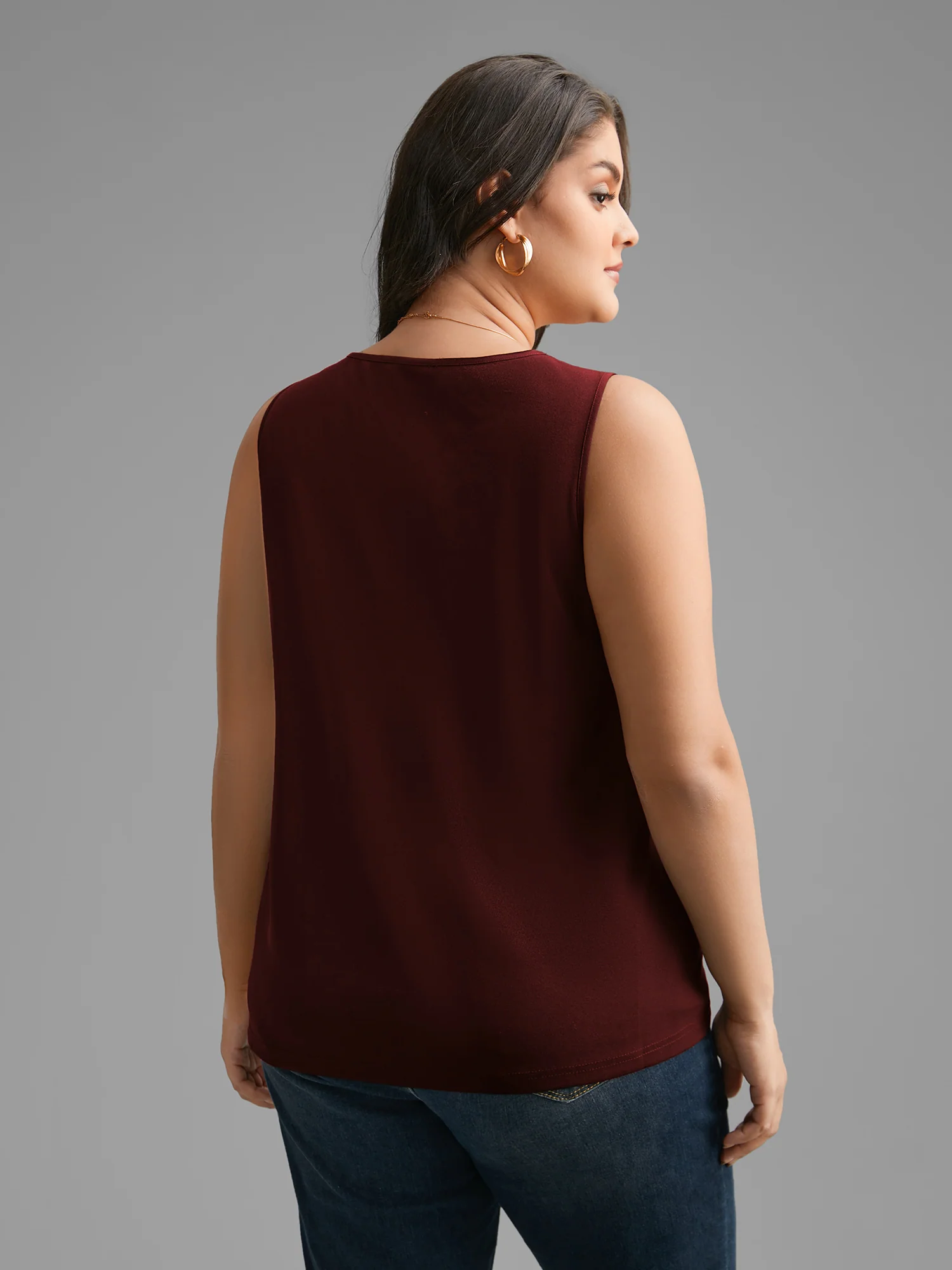Solid V Neck Laser Cut Tank Top - Image 12