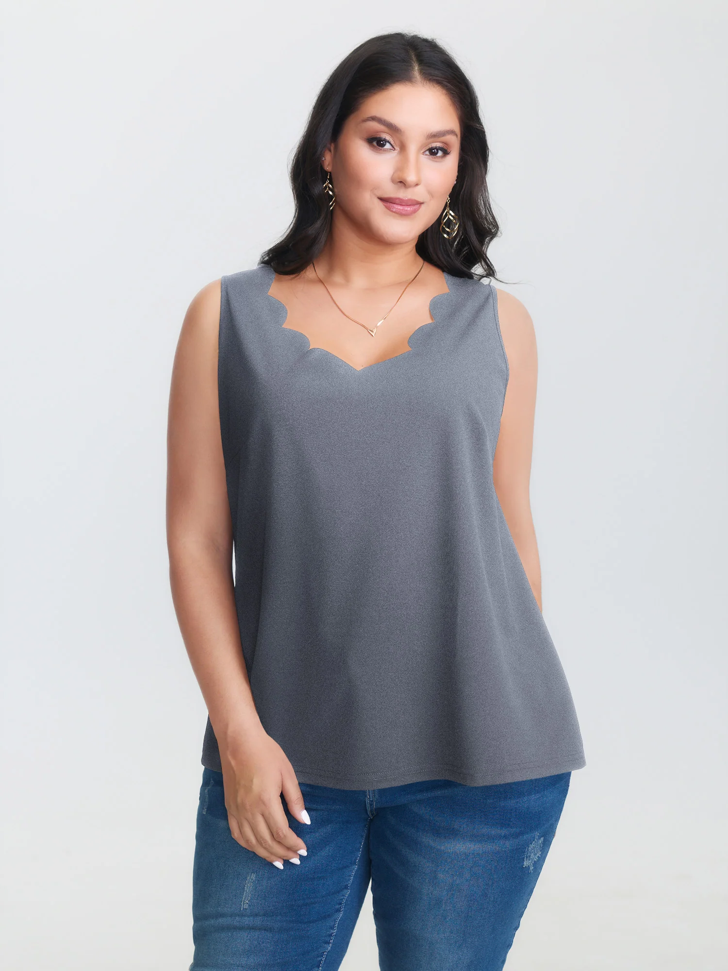 Solid V Neck Laser Cut Tank Top - Image 14
