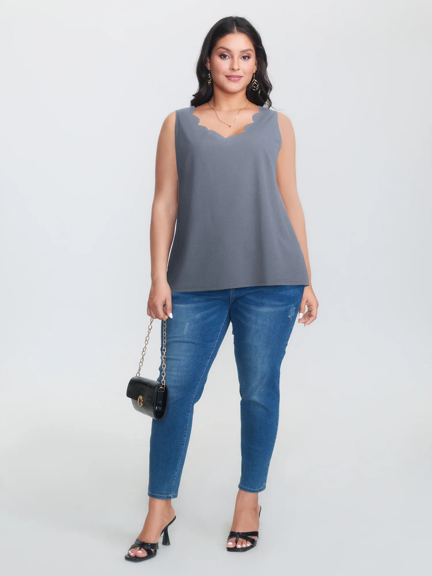 Solid V Neck Laser Cut Tank Top - Image 15