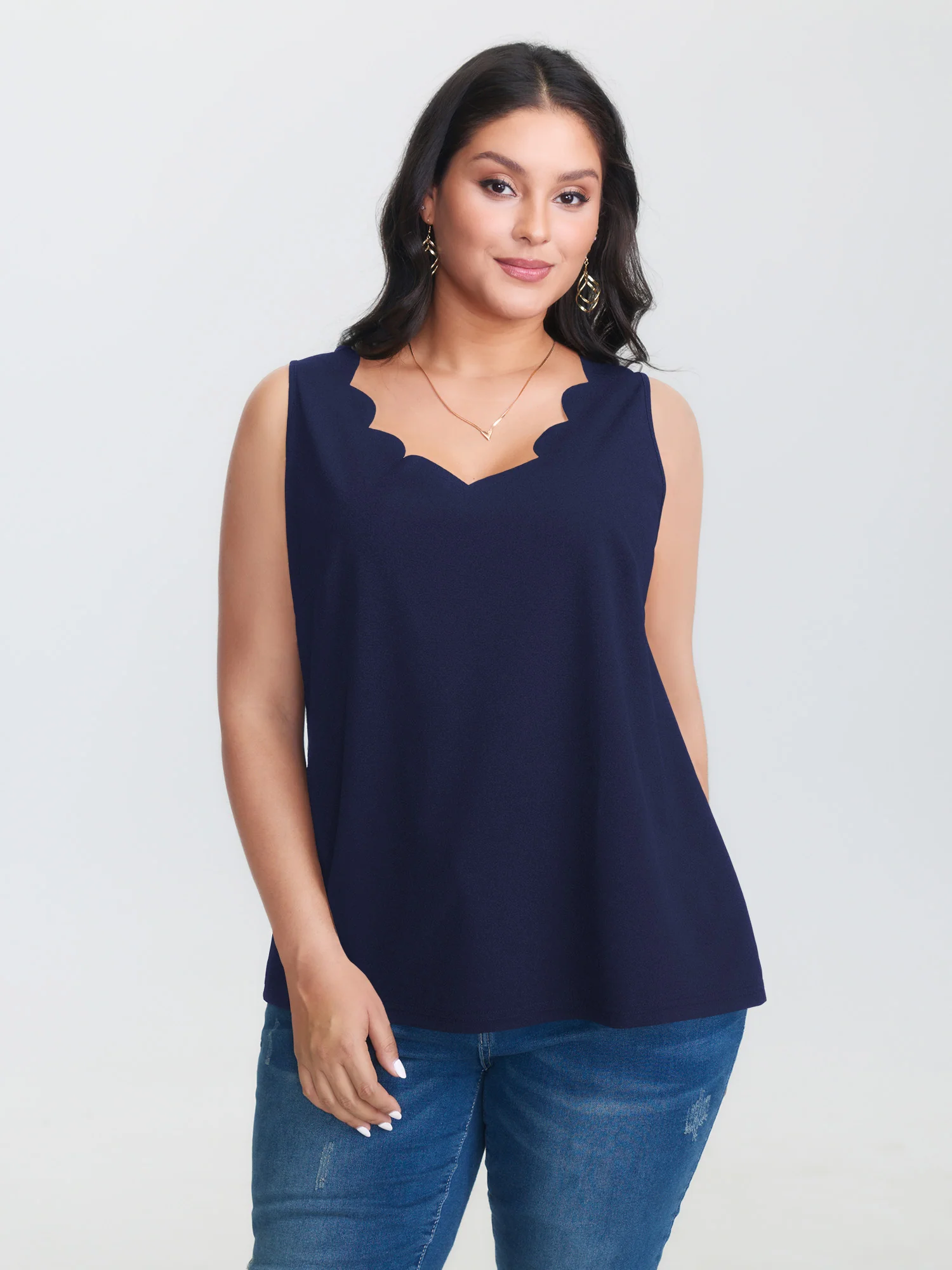 Solid V Neck Laser Cut Tank Top - Image 18