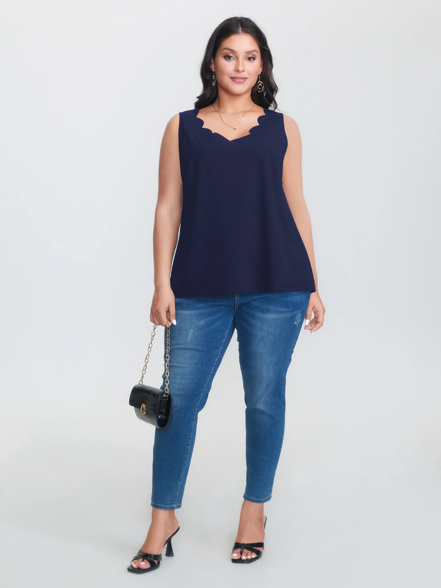 Solid V Neck Laser Cut Tank Top - Image 19