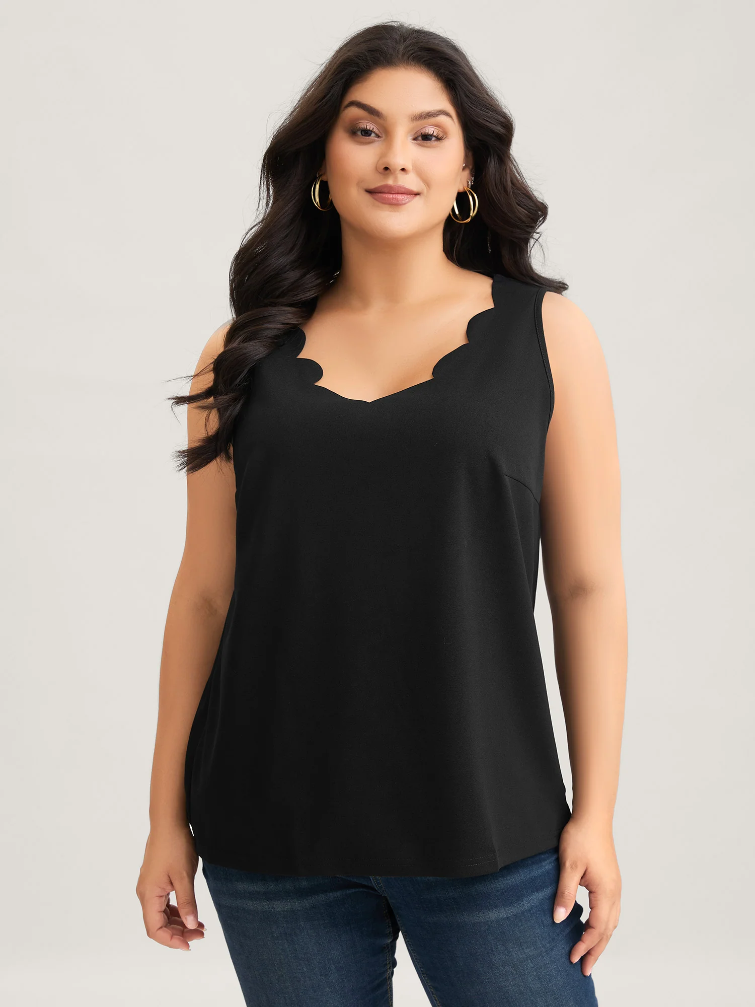 Solid V Neck Laser Cut Tank Top - Image 2