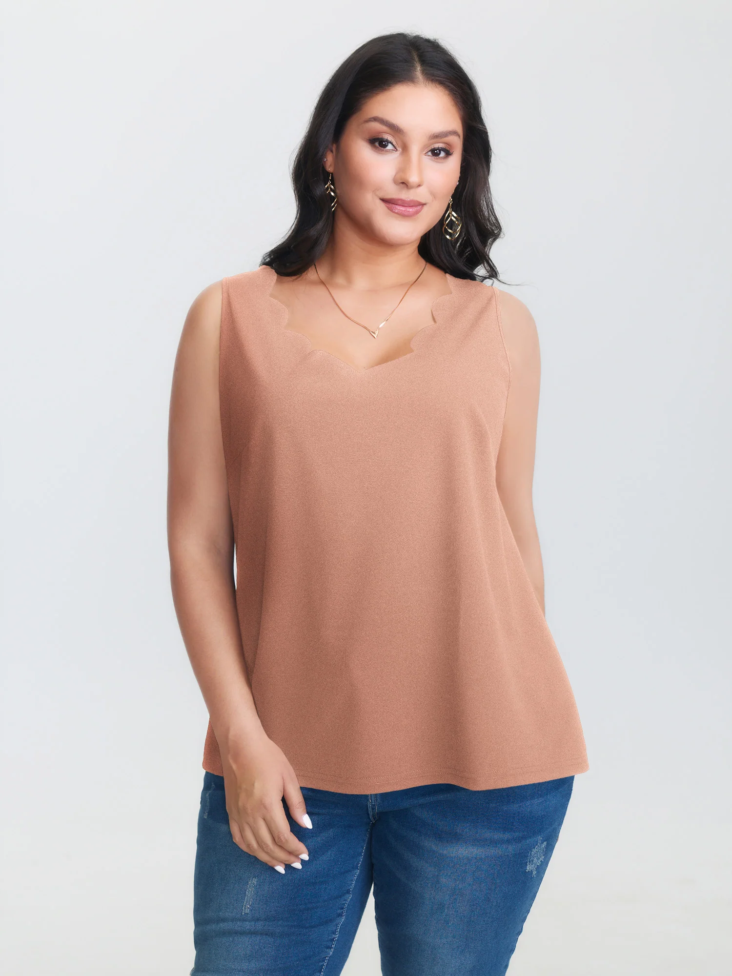 Solid V Neck Laser Cut Tank Top - Image 22
