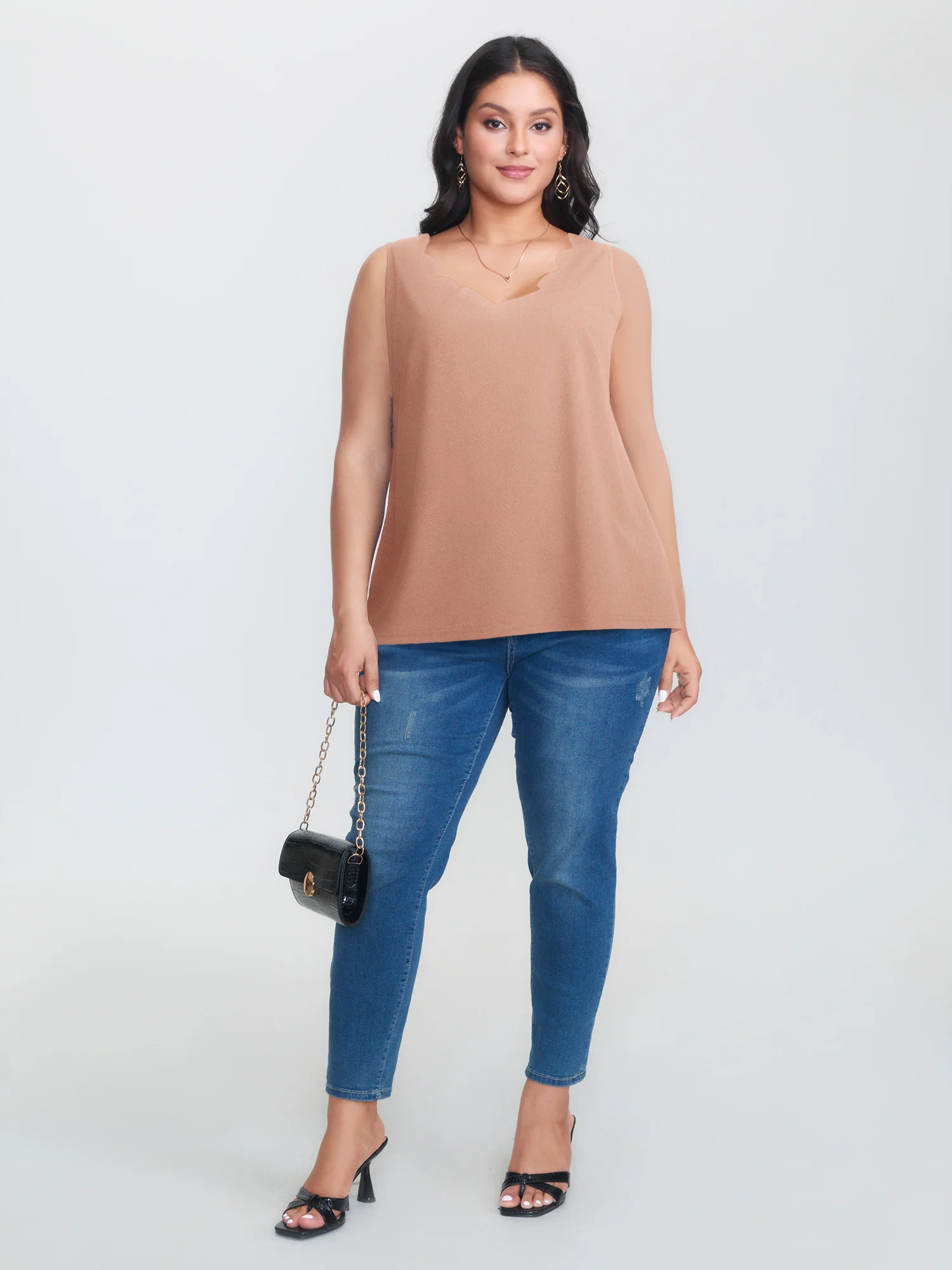 Solid V Neck Laser Cut Tank Top - Image 23