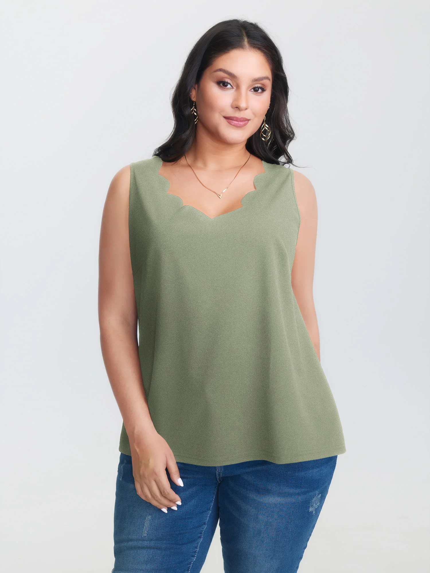Solid V Neck Laser Cut Tank Top - Image 26