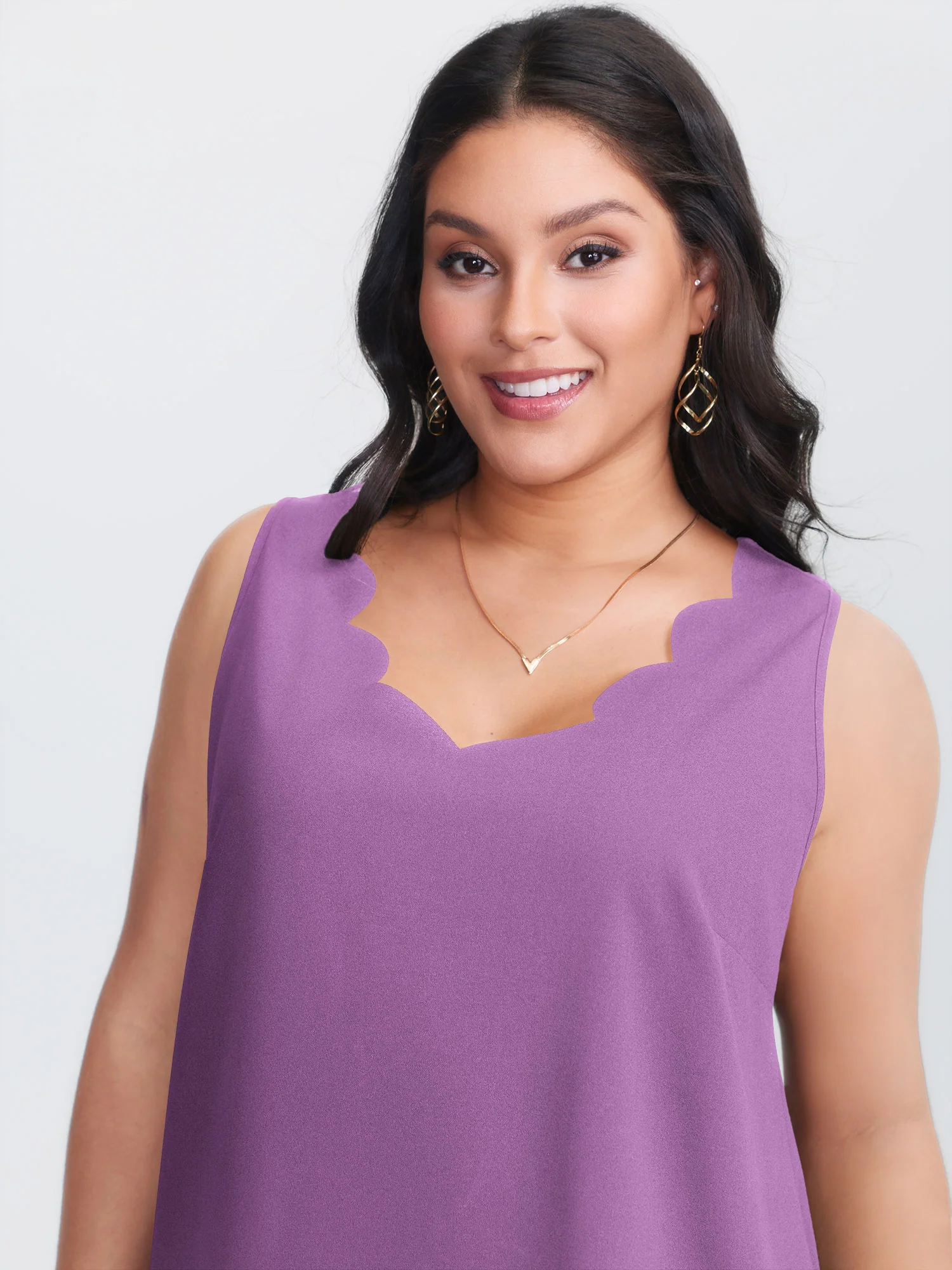 Solid V Neck Laser Cut Tank Top - Image 29
