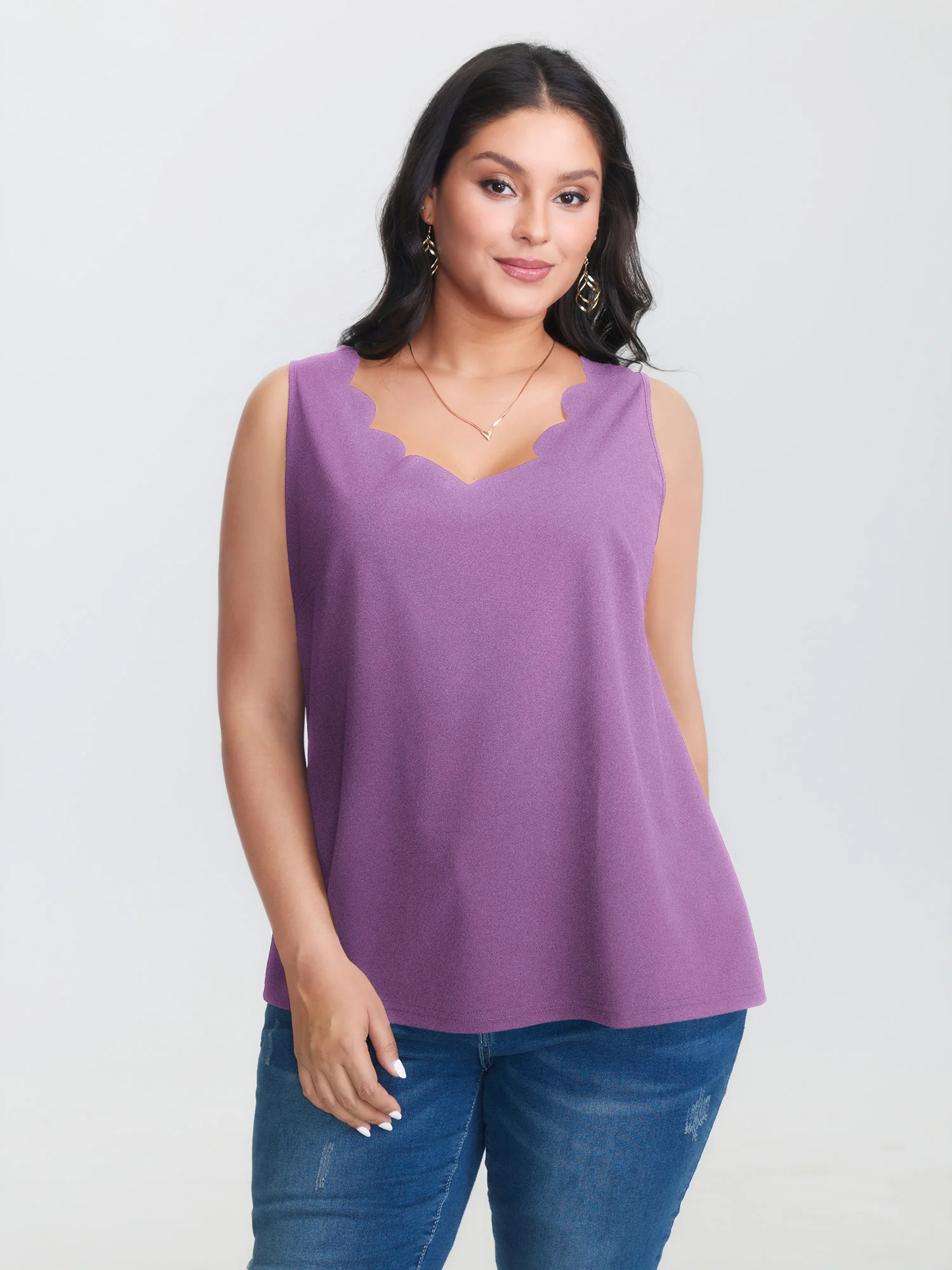 Solid V Neck Laser Cut Tank Top - Image 30