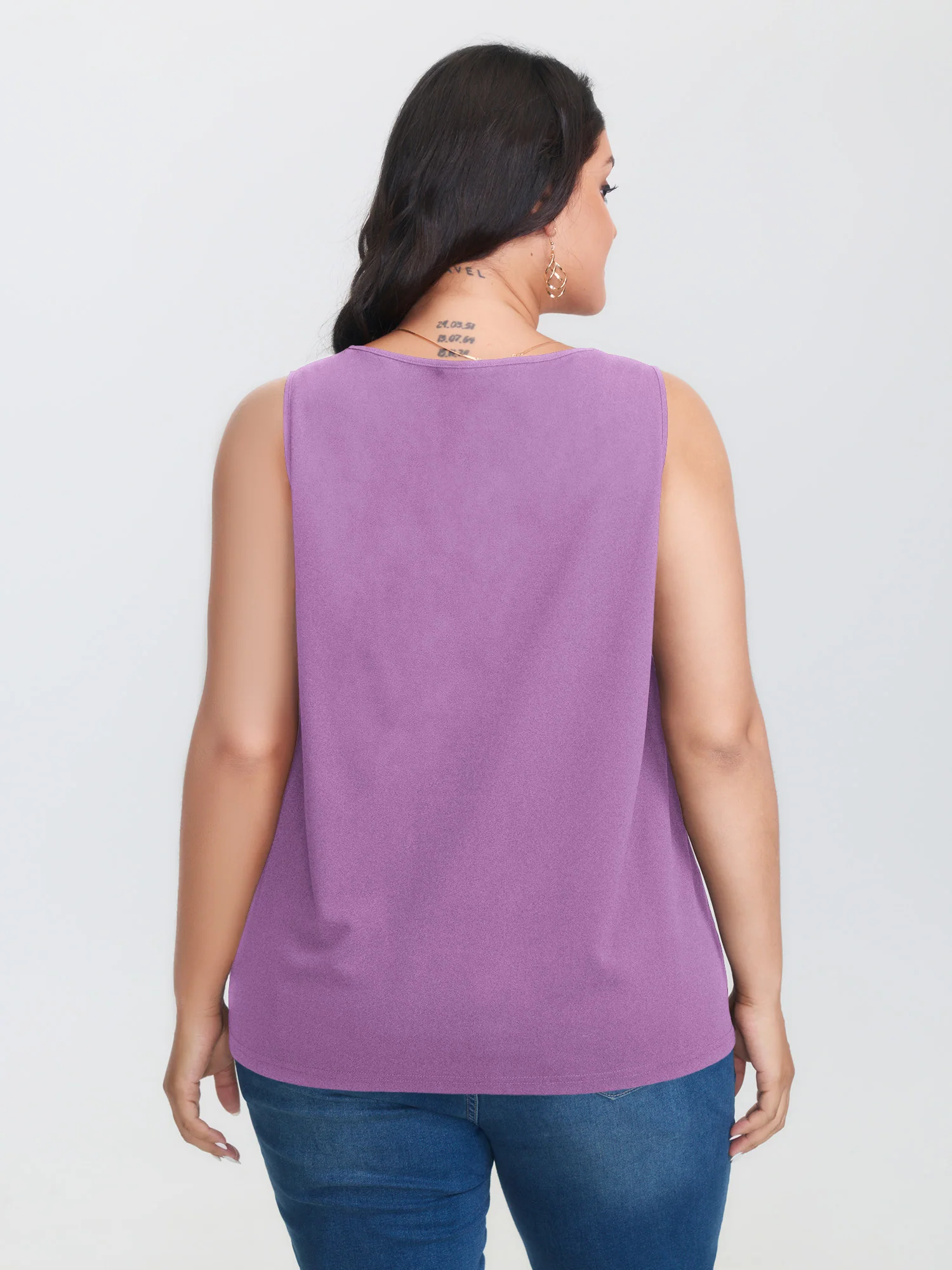 Solid V Neck Laser Cut Tank Top - Image 32