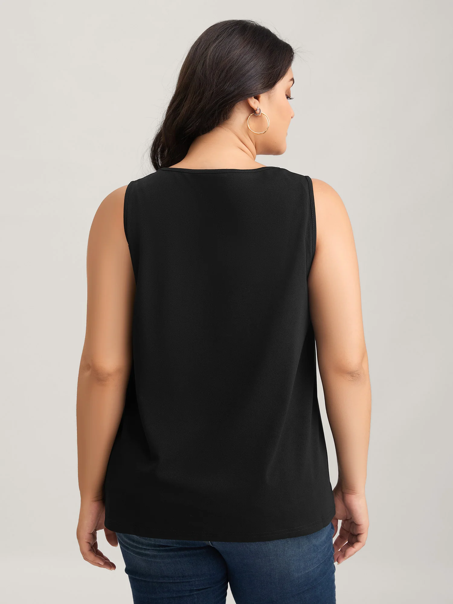 Solid V Neck Laser Cut Tank Top - Image 4