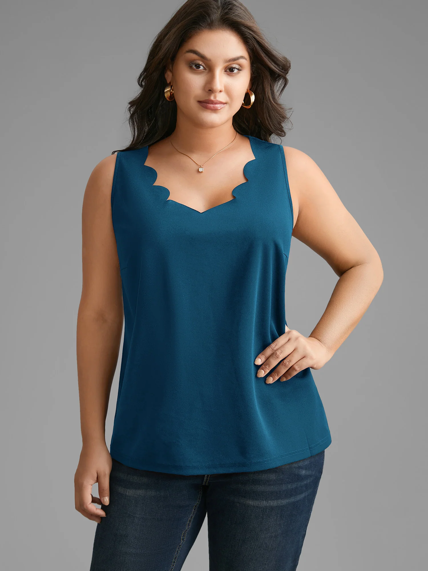 Solid V Neck Laser Cut Tank Top - Image 7