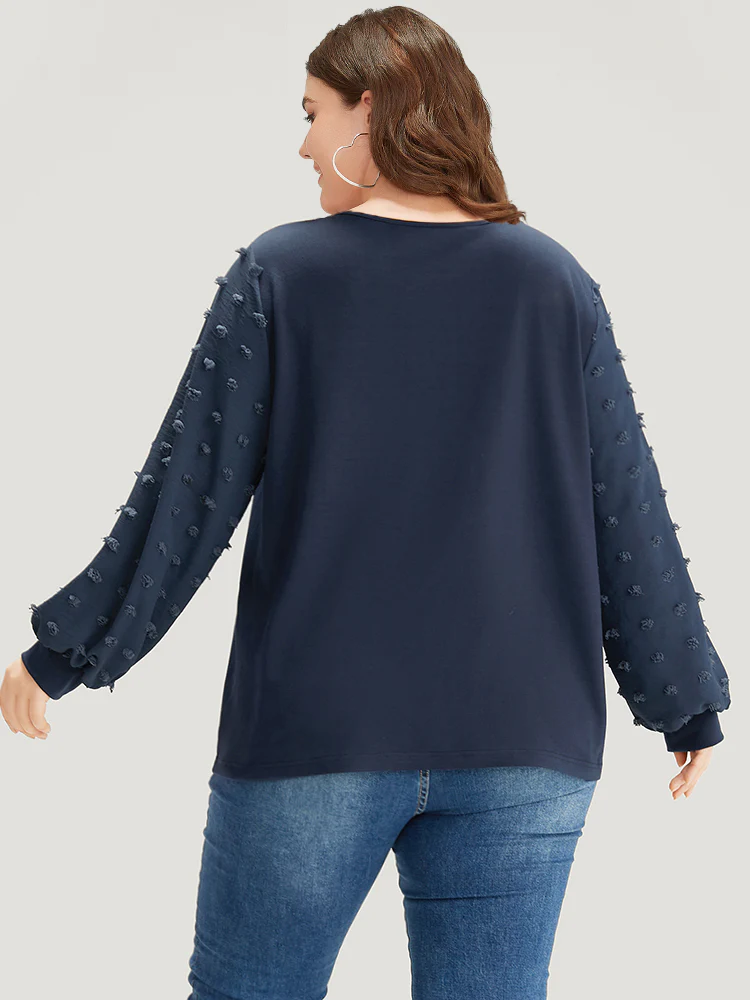 Solid V Neck Patchwork Elastic Cuffs Sweatshirt - Image 2
