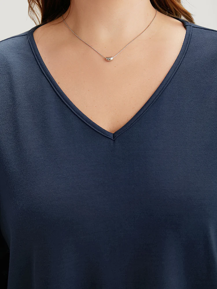 Solid V Neck Patchwork Elastic Cuffs Sweatshirt - Image 5