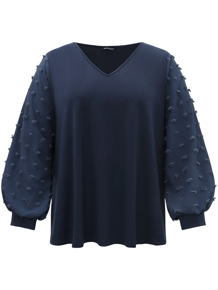 Solid V Neck Patchwork Elastic Cuffs Sweatshirt - Image 7