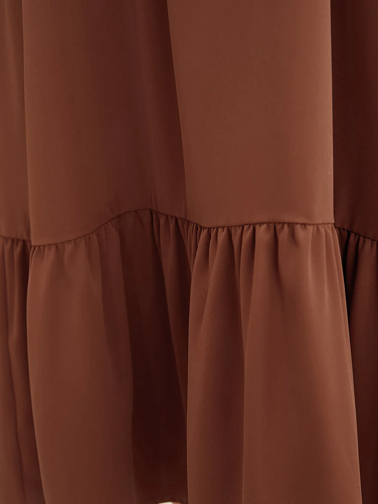 Solid V Neck Pocket Contrast Lace Ruffle Hem Dress - Image 10